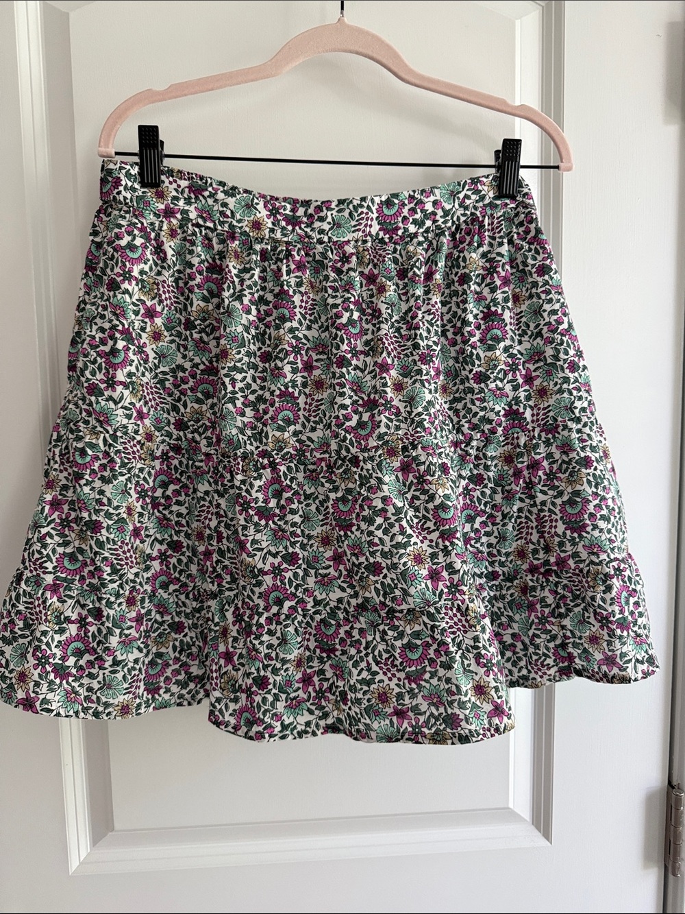 J. Crew Floral Mini Ruffle Skirt  in White, Green and Pink